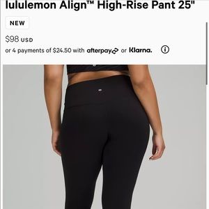 LULULEMON Align high rise 25” pant SIZE 6.